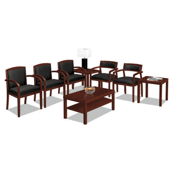 HON® Topflight Leather Guest Chair, 23.38" X 23.75" X 36.38", Black Seat, Mahogany Back-base freeshipping - TVN Wholesale